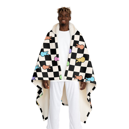 Cobertor Aconchegante de Sherpa com Capuz e Design de Coelho Divertido