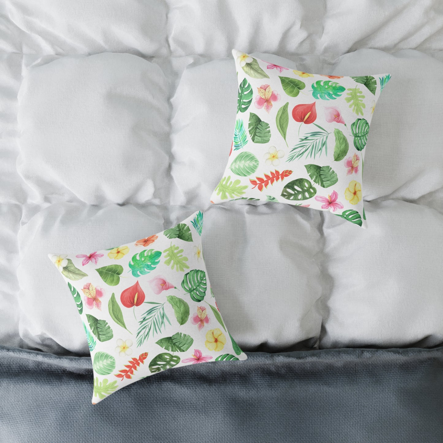Travesseiro Quadrado de Lona Floral Tropical