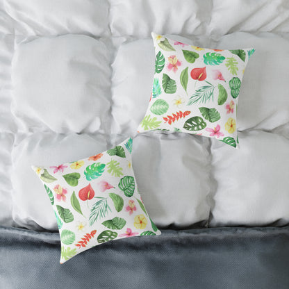 Travesseiro Quadrado de Lona Floral Tropical