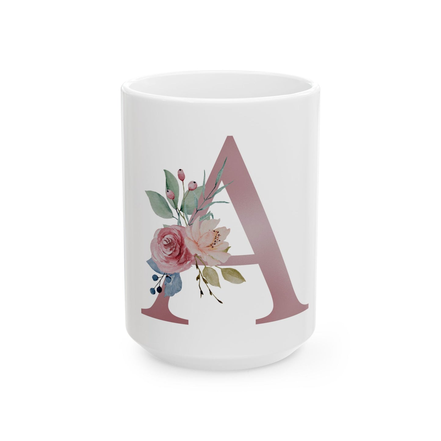 Caneca Xicara Cerâmica Personalizada com Alfabeto Floral
