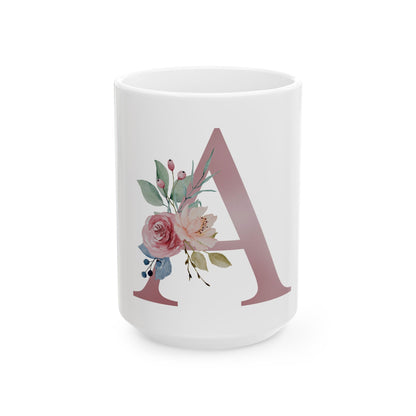 Caneca Xicara Cerâmica Personalizada com Alfabeto Floral