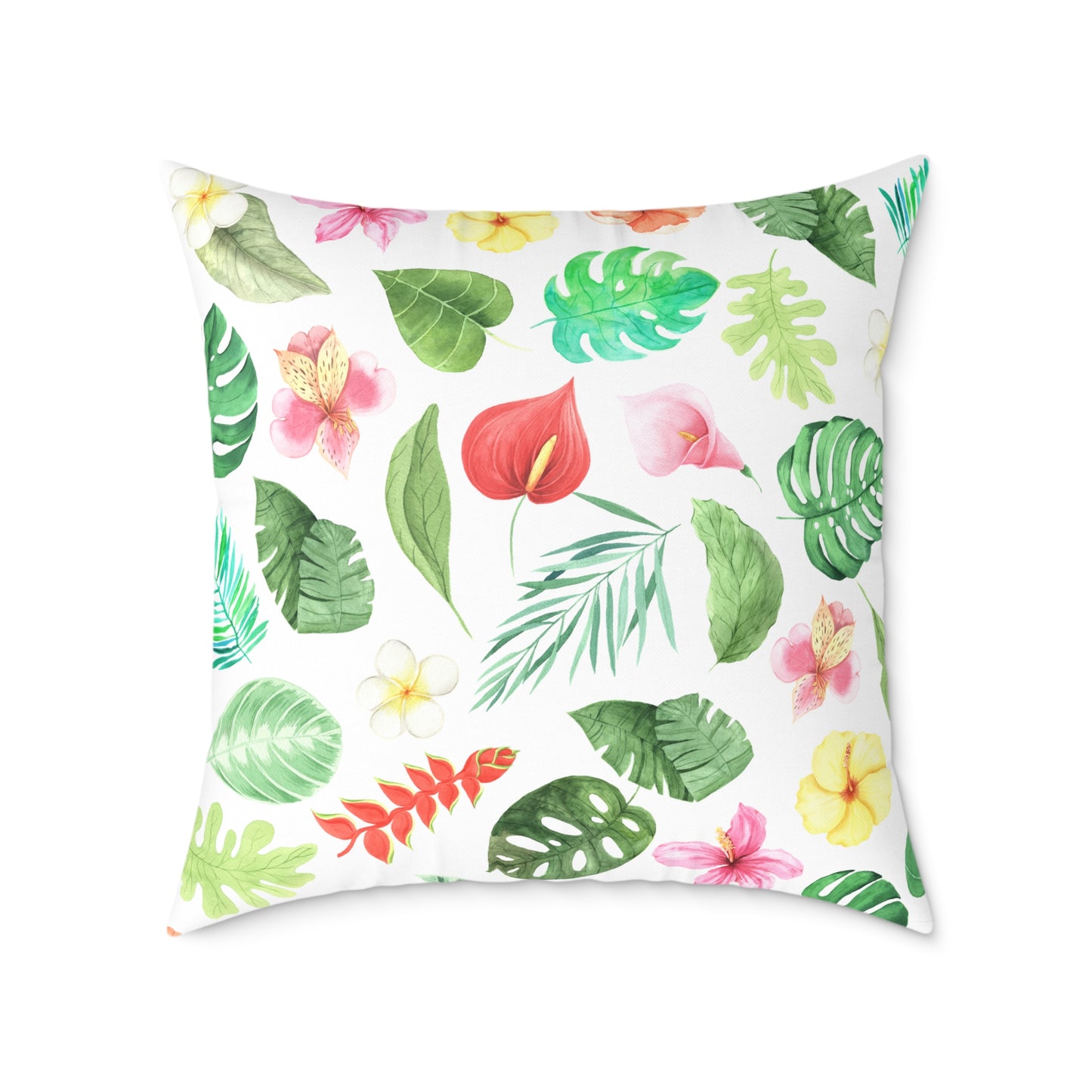 Travesseiro Quadrado de Lona Floral Tropical