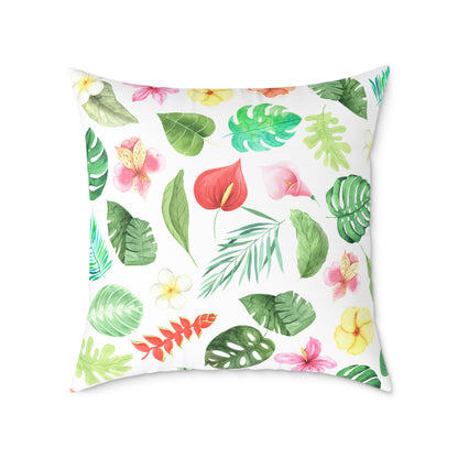 Travesseiro Quadrado de Lona Floral Tropical