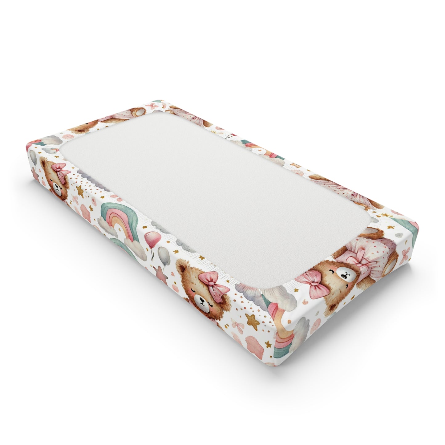 Capa de Troca de Fraldas de Urso Fofo e Bebê Arco-íris