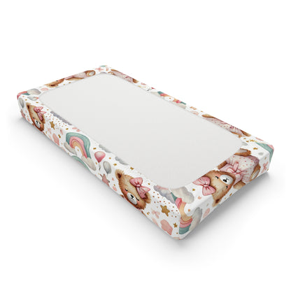 Capa de Troca de Fraldas de Urso Fofo e Bebê Arco-íris