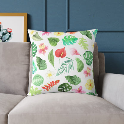 Travesseiro Quadrado de Lona Floral Tropical