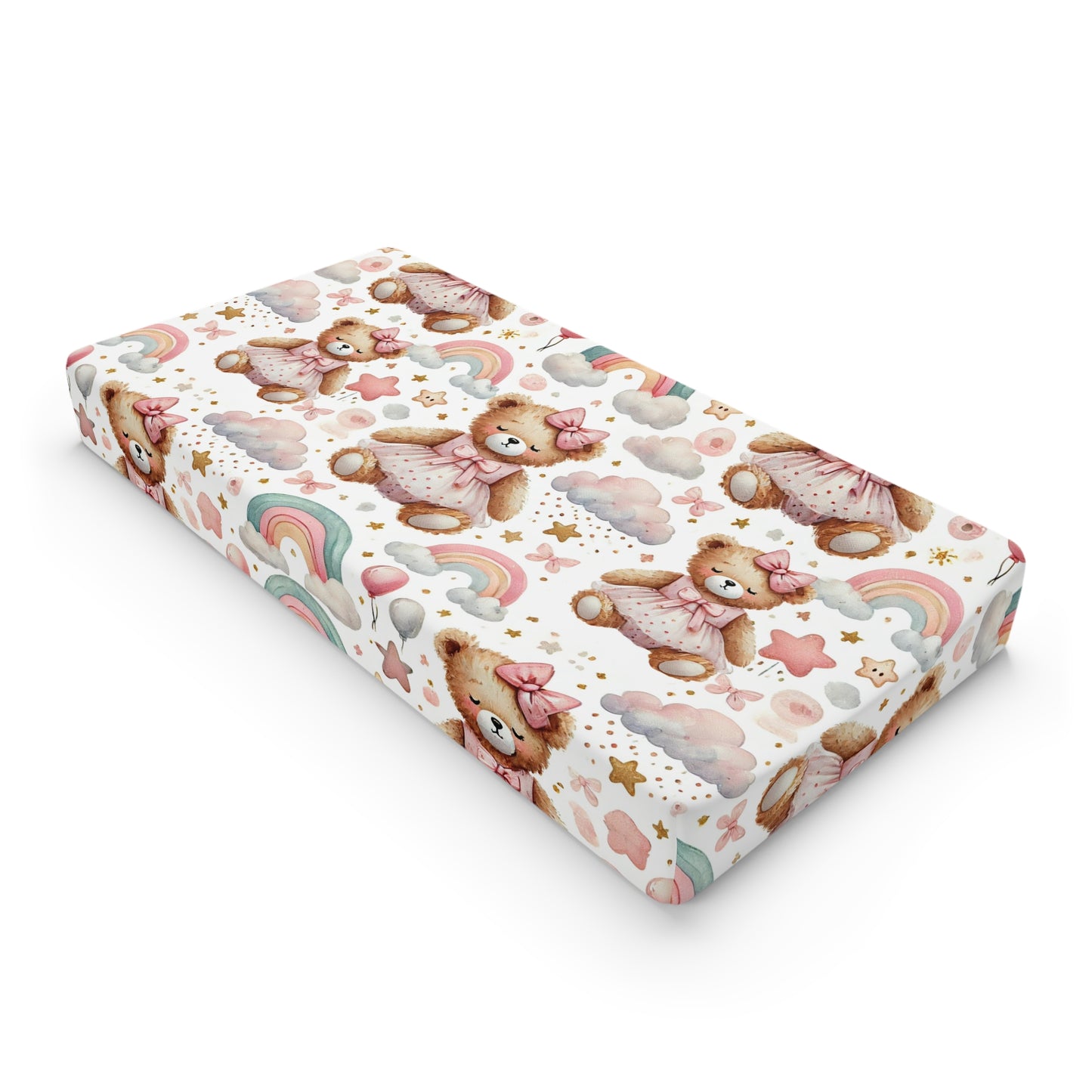 Capa de Troca de Fraldas de Urso Fofo e Bebê Arco-íris