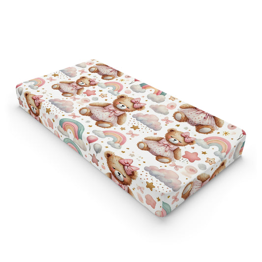 Capa de Troca de Fraldas de Urso Fofo e Bebê Arco-íris