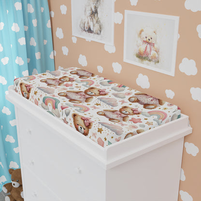 Capa de Troca de Fraldas de Urso Fofo e Bebê Arco-íris