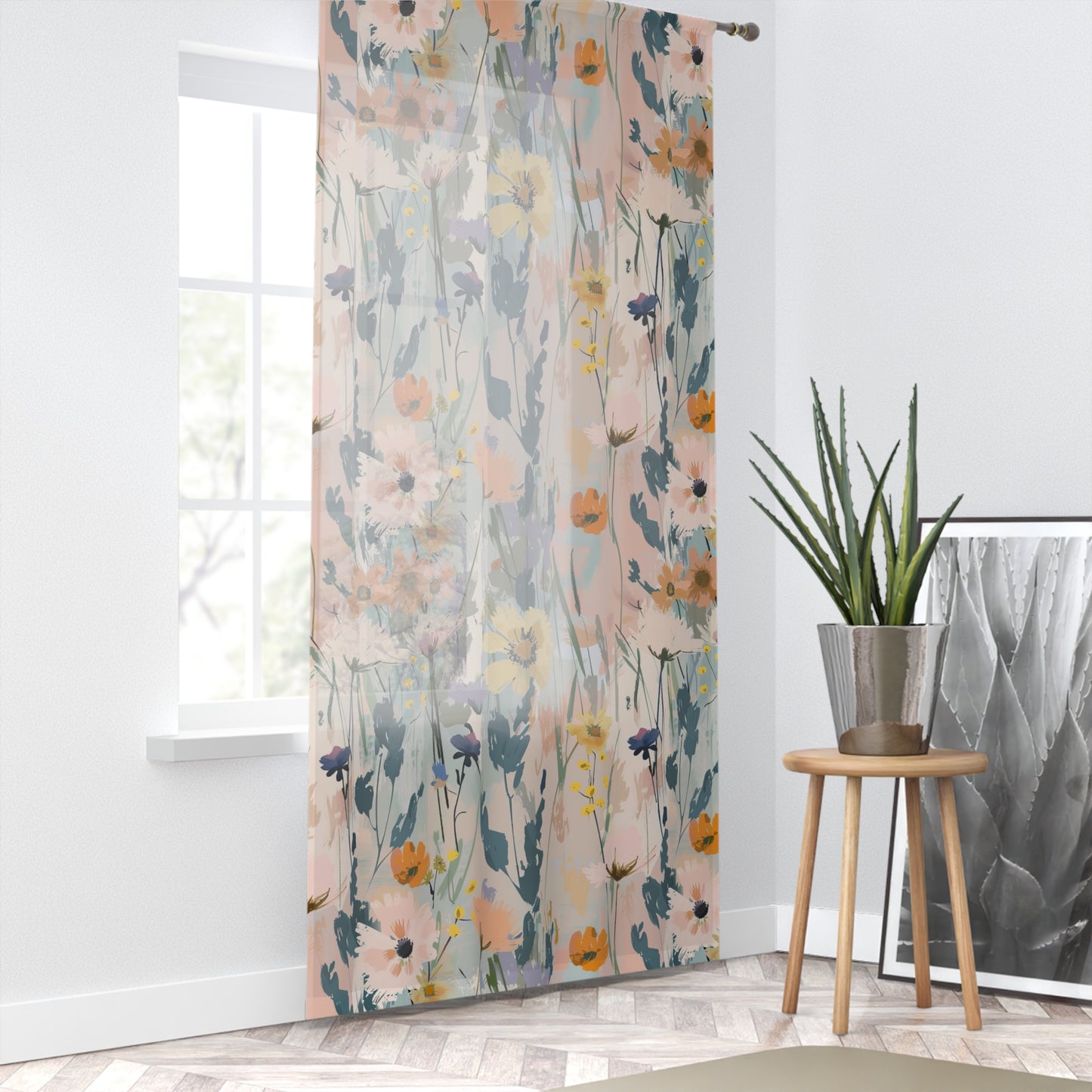 Cortina de Janela com Design Floral