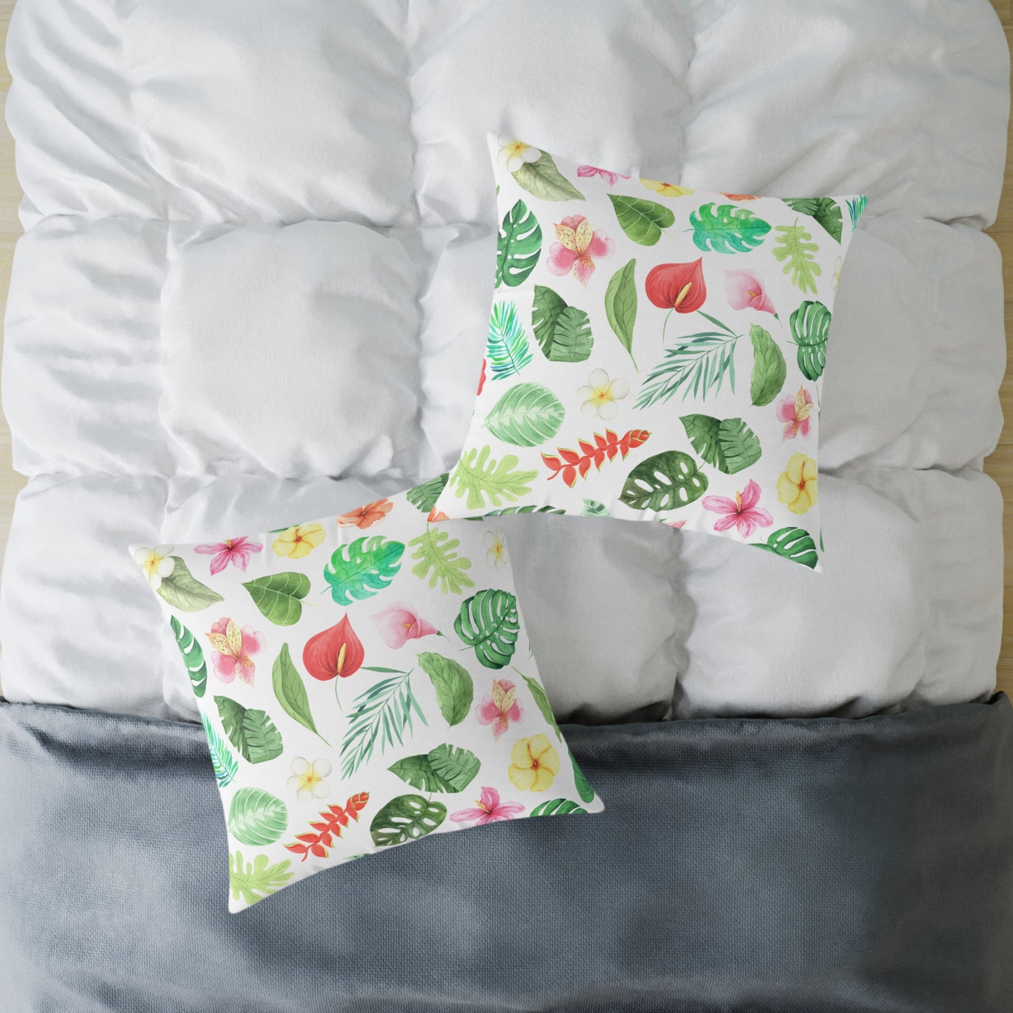Travesseiro Quadrado de Lona Floral Tropical