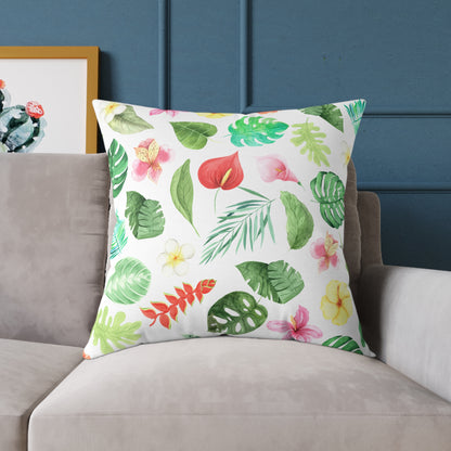 Travesseiro Quadrado de Lona Floral Tropical