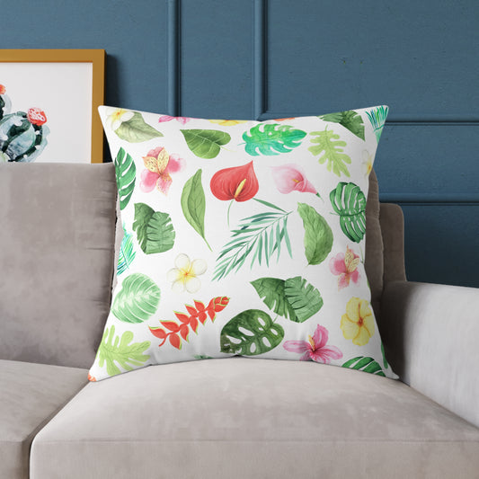 Travesseiro Quadrado de Lona Floral Tropical