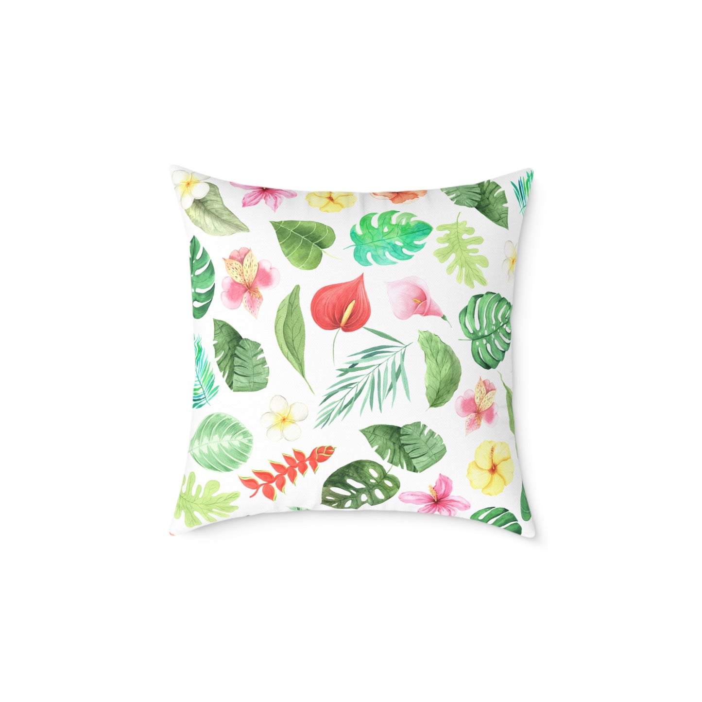 Travesseiro Quadrado de Lona Floral Tropical
