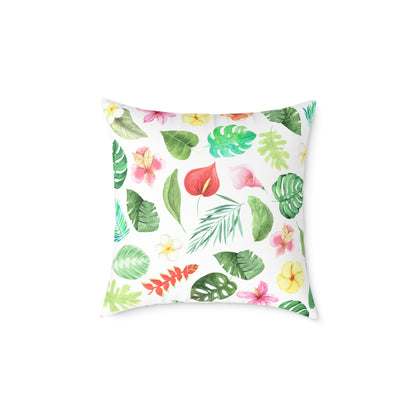 Travesseiro Quadrado de Lona Floral Tropical