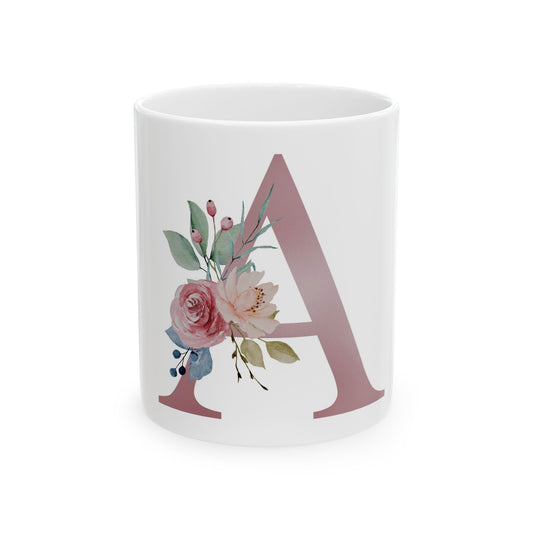 Caneca Xicara Cerâmica Personalizada com Alfabeto Floral