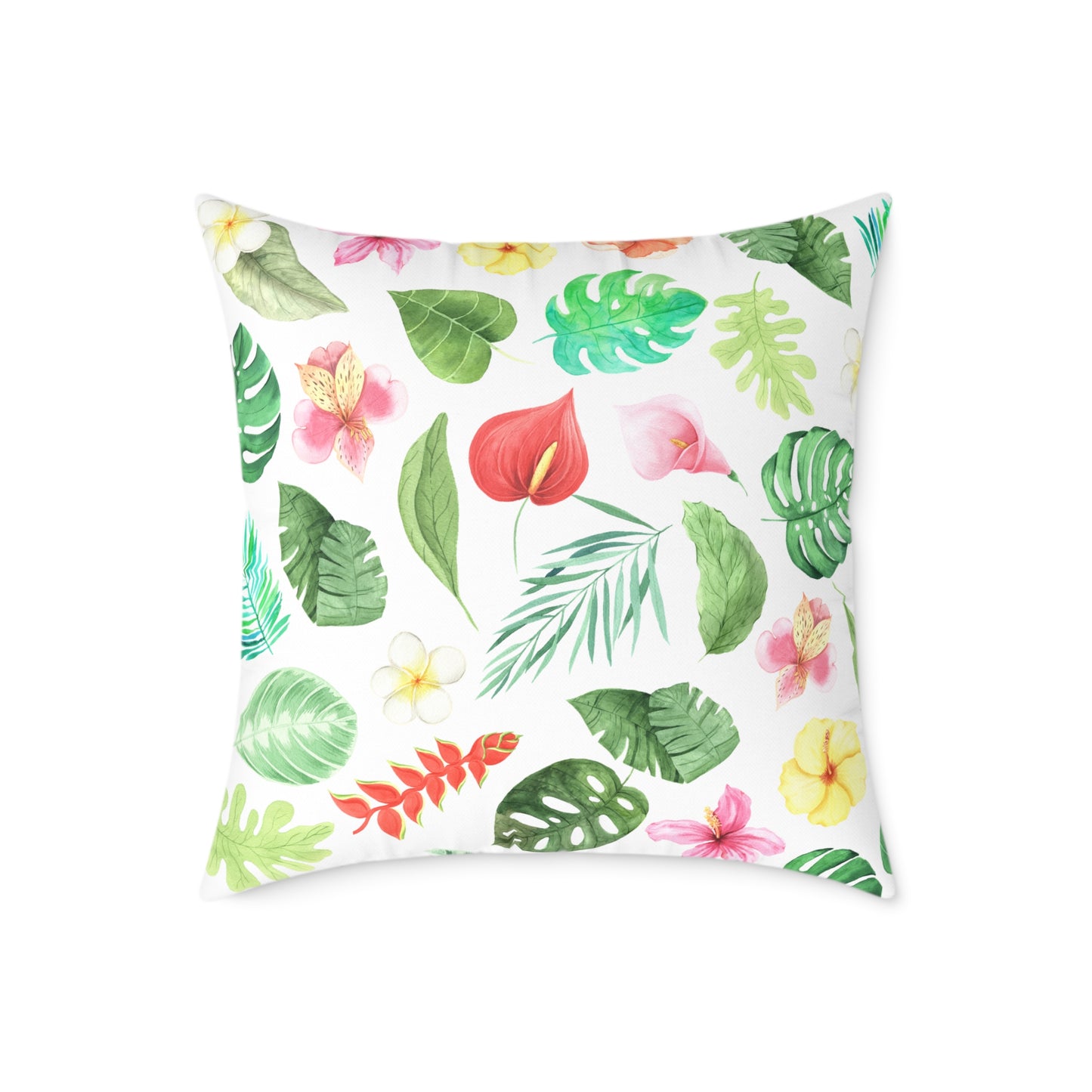 Travesseiro Quadrado de Lona Floral Tropical