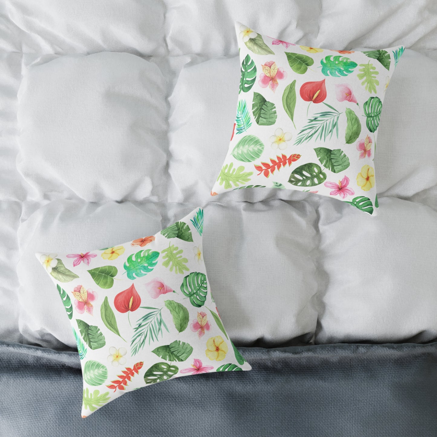 Travesseiro Quadrado de Lona Floral Tropical