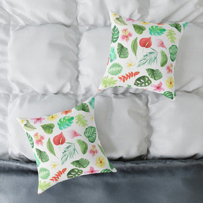 Travesseiro Quadrado de Lona Floral Tropical