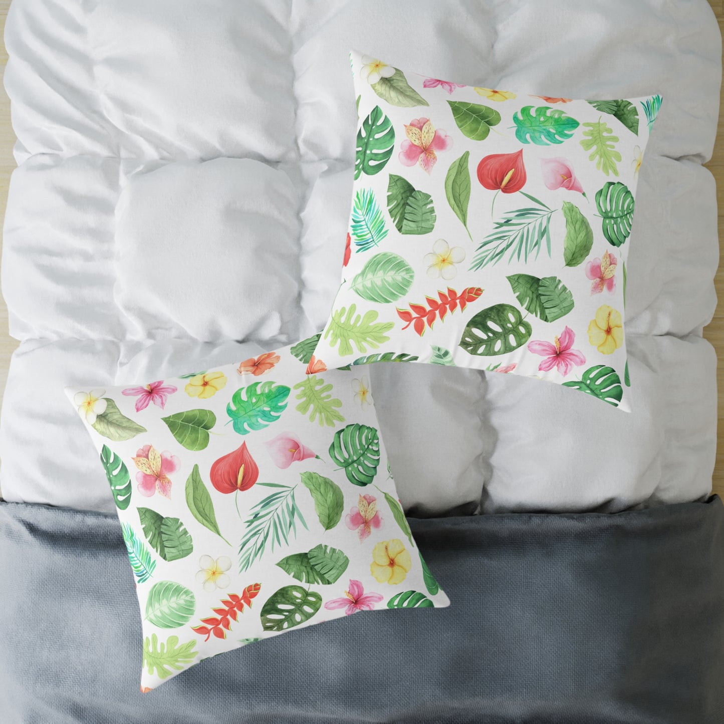 Travesseiro Quadrado de Lona Floral Tropical