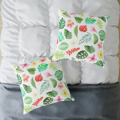 Travesseiro Quadrado de Lona Floral Tropical
