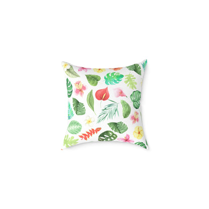 Travesseiro Quadrado de Lona Floral Tropical